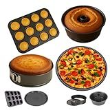 Kit 4 Formas Antiaderentes Com Revestimento Interno E Externo - 1 Forma De Bolo-Pudim 26cm - 1 Forma De Cupcakes-Empadas 12 Cavidades - 1 Forma De Pizza 36cm - 1 Forma De Torta Fundo Removível 24cm