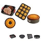 Kit 4 Formas Antiaderentes Com Revestimento Interno E Externo- 1 Retangular Com Pegador De Silicone - 1 De Torta Com Fundo Removível - 1 De Bolo-Pudim - 1 Cupcakes-Empadas 12 Cavidades
