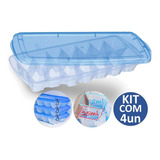 Kit 4 Formas De Gelo Com Tampa Livre De Bpa Empilhavel Cor Azul-celeste