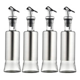 Kit 4 Galheteiros Porta Azeite 300 Ml Vidro Aço Inox Dosador