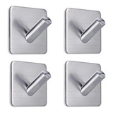 Kit 4 Ganchos Adesivo Parede Inox Pendurar Toalhas Roupas