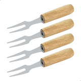 Kit 4 Garfinhos Inox Frutas Petiscos Cabo Madeira 11 5cm