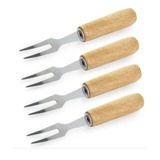 Kit 4 Garfinhos Para Petiscos Inox Cabo De Madeira Livon