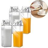 KIT 4 Garrafas De Água E Leite De Plástico Transparente Portátil Recipiente Reutilizável Em Forma De Caixa Para Suco Jarro De Chá Ideal Para Viagens Esportes Acampamento E Atividades Ao Ar Livre