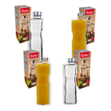 Kit 4 Garrafas De Vidro 1l Tampa Aço Inox Leite Água Suco