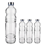 Kit 4 Garrafas Vidro 1l Tampa Aço Inox Leite Água Suco Euro Cor Cinza