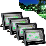 Kit 4 Holofote Refletor Super Led 100w Luminária Cor Da Luz Verde Ip67 Bovolt