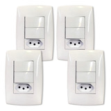 Kit 4 Interruptor Duplo Simples Tomada 10a Branca Brilho