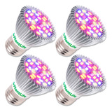 Kit 4 Lâmpadas Led Grow 28w Cultivo Indoor Estufa E27