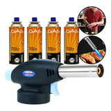 Kit 4 Latas Refil Gás Butano 1 Maçarico Culinário Gourmet
