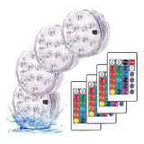 Kit 4 Led Rgb Submersível Impermeável Para Piscina E Aquário