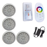 Kit 4 Leds Refletor P Piscina 18w Abs Rgb Comando E Fonte