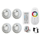 Kit 4 Leds Rgb 9w Piscina Cont Touch Fonte Disp 50mm