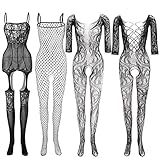 Kit 4 Lingerie Sensual Aberta Virilha Aberta Erótica Com Renda Nylon Plus Size Estampa De Arrastão Preto ElaShopp Com