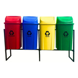 Kit 4 Lixeiras Coleta Seletiva 60l Basculante C Suporte nf
