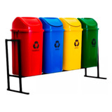 Kit 4 Lixeiras P Coleta Seletiva 60 Litros C Suporte Nf