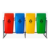 Kit 4 Lixeiras Para Coleta Seletiva 60 Litros C Suporte