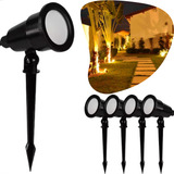 Kit 4 Luminária Espeto Jardim Cob Led 7w Branco Quente