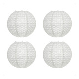 Kit 4 Luminária Oriental Japonesa Papel Vazada Branca 30cm
