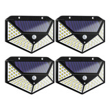 Kit 4 Luminária Solar 100 Led Com Sensor Jardim Prova D água Cor Preto