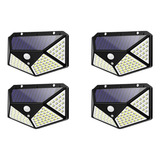 Kit 4 Luminaria Solar 100 Led Externa Jardim Sensor Presença