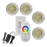 Kit 4 Luminárias Piscina Led 15w Rgb Colorida Fonte Controle