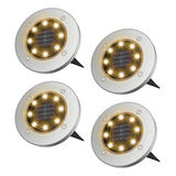 Kit 4 Luminárias Solar Spot Jardim 8 Leds Espeto Grama 3000k