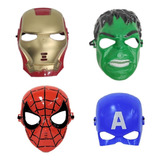 Kit 4 Máscaras Homem De Ferro Aranha Hulk Capitão América Cor Dourado verde vermelho azul