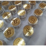 Kit 4 Moeda Bitcoin Física Dourada Banhada Ouro Colecionador
