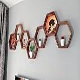 Kit 4 Nichos Decorativos Hexagonal Colmeia Prateleira Madeira Marrom Canela