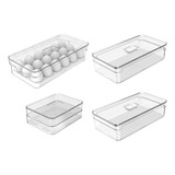 Kit 4 Organiz Geladeira Porta Ovos 18un Porta Frios 2 Potes