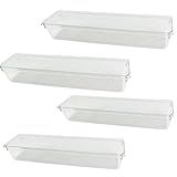 KIT 4 Organizador De Gavetas Transparente Para Cozinha Geladeira Gavetas Banheiro Escritório Quarto Calcinha Cueca Roupa Intima Joias Design Minimalista Multiuso 30x8