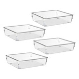 Kit 4 Organizador Multiuso Quadrado Grande Acrílico Rebirth Cor Transparente