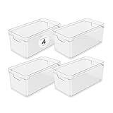 Kit 4 Organizadores De Armário 30x15x13cm Caixas Organizadoras Empilháveis Com Alças Clear OU