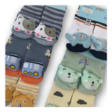 Kit 4 Pares Meia 3d Bebê Bichinho Rn Infantil Inverno Menino