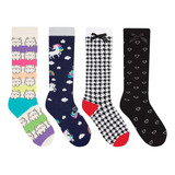 Kit 4 Pares Meia Infantil 3 4 Cano Alto Menina Joelho
