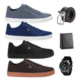 Kit 4 Pares Sapatênis Sapato Cinto Carteira Relógio Barato