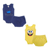 Kit 4 Pçs 2 Body Regata 2 Tapa Fralda Roupa Bebê Algodão
