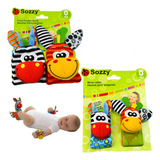 Kit 4 Pçs Chocalho Bebê Pelúcia Meias Pulseiras Divertido
