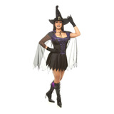 Kit 4 Pçs Fantasia Bruxa Capa Chapeu Luva Halloween Adulto
