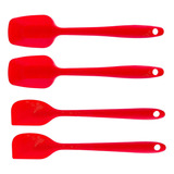 Kit 4 Pçs Mini Espátula Colher Raspador Cozinha Pão Duro Cor Vermelho