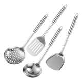 Kit 4 Pçs Utensílios Cozinha Inox Escumadeira Concha Espátul