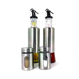 Kit 4 Peças 2 Azeite Galheteiro 300ml 2 Saleiro Aço Inox