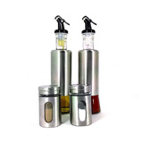 Kit 4 Peças  2 Azeite  Galheteiro 300ml   2 Saleiro Aço Inox