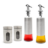 Kit 4 Peças  2 Vinagre   Azeite 300ml   2 Saleiro Aço Inox