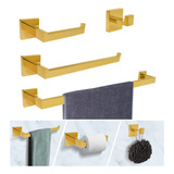 Kit 4 Peças Acessorios Banheiro Inox Dourado Brilhante