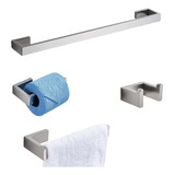 Kit 4 Peças Acessórios Banheiro Prata Escovado Aço Inox 304