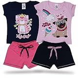 Kit 4 Peças Blusinhas Manga Curta Menina 2 Short 2 Blusa Conjunto Infantil Tamanho 8