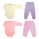 Kit 4 Peças Body E Mijão Cores Sortidas enxoval Bebê Barato