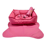 Kit 4 Peças Com Cama Pet Pequena Tapete Comedouro E Manta